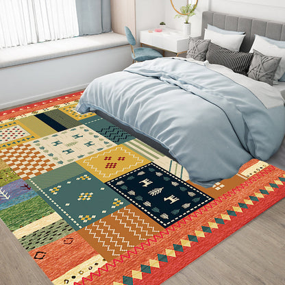 Skorter | Bohemian striped patterned rug with flowers Multicolored Polyester rug Machine washable non-slip back rug for living room