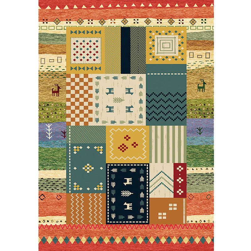 Skorter | Bohemian striped patterned rug with flowers Multicolored Polyester rug Machine washable non-slip back rug for living room