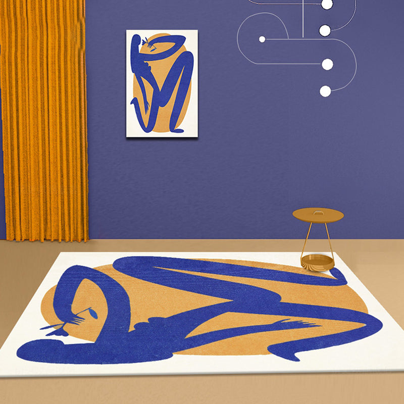Skorter | Blue and Orange Abstract Carpet Polyester Modern Carpet Washable Non-Slip Pet-Friendly Area Rug for the Living Room