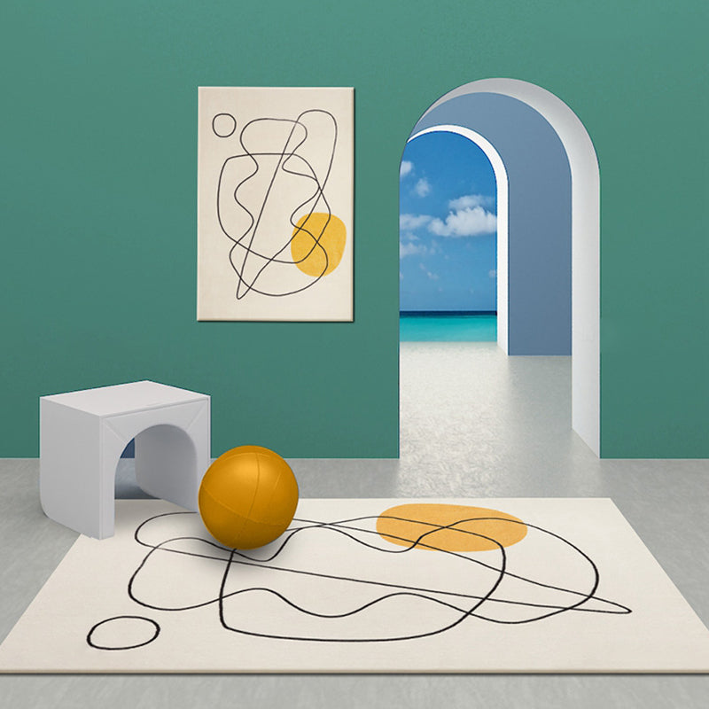 Skorter | Beige Abstract Rug Polyester Modern Rug Washable Non-Slip Pet-Friendly Area Rug for the Living Room