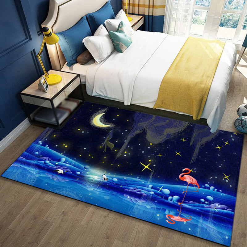 Skorter | Children's Ocean Pattern Rug with Fish Blue Polyester Rug Non-Slip Back Washable Pet-Friendly Rug for the Bedroom