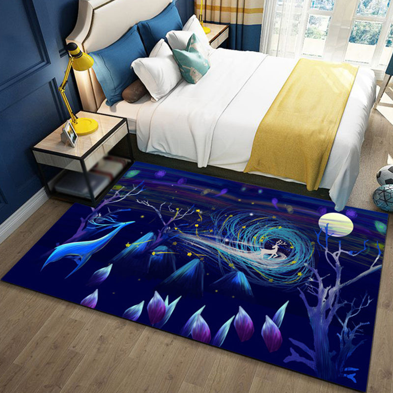 Skorter | Children's Ocean Pattern Rug with Fish Blue Polyester Rug Non-Slip Back Washable Pet-Friendly Rug for the Bedroom
