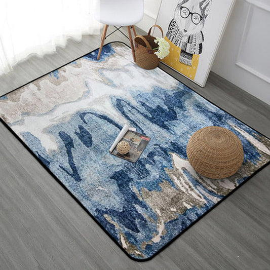 Skorter | Creative abstract rug Blue Shabby Chic rug Polyester machine washable non-slip backing rug for the living room