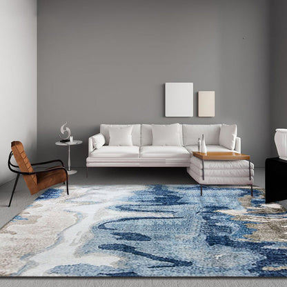 Skorter | Creative abstract rug Blue Shabby Chic rug Polyester machine washable non-slip backing rug for the living room