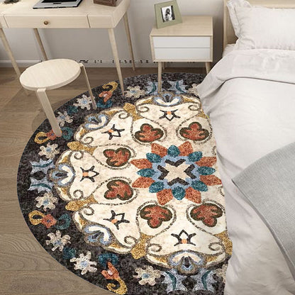 Skorter | Bohemian Floral Pattern Rug Multicolor Polyester Rug Machine Washable Non-Slip Back Rug for Living Room