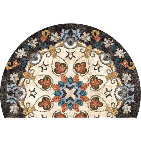 Skorter | Bohemian Floral Pattern Rug Multicolor Polyester Rug Machine Washable Non-Slip Back Rug for Living Room