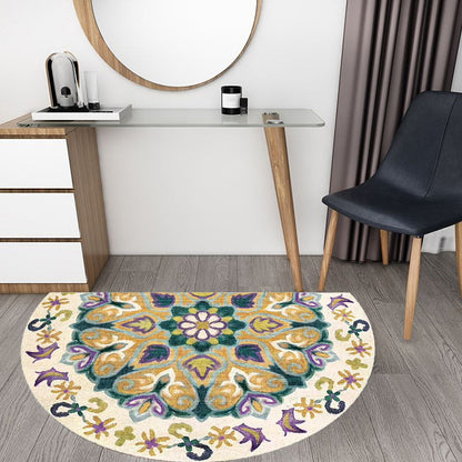 Skorter | Bohemian Floral Pattern Rug Multicolor Polyester Rug Machine Washable Non-Slip Back Rug for Living Room