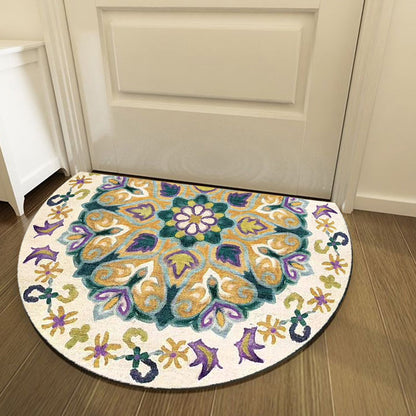 Skorter | Bohemian Floral Pattern Rug Multicolor Polyester Rug Machine Washable Non-Slip Back Rug for Living Room