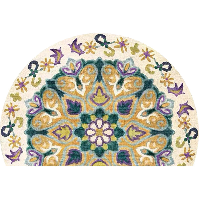 Skorter | Bohemian Floral Pattern Rug Multicolor Polyester Rug Machine Washable Non-Slip Back Rug for Living Room