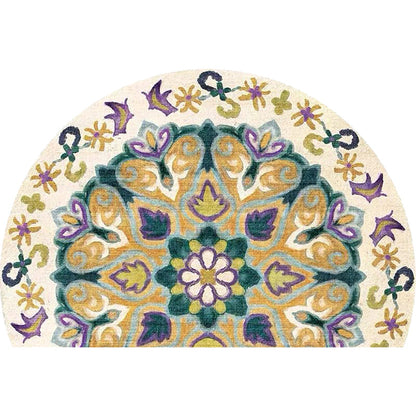 Skorter | Bohemian Floral Pattern Rug Multicolor Polyester Rug Machine Washable Non-Slip Back Rug for Living Room