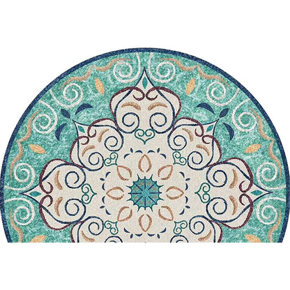 Skorter | Bohemian Floral Pattern Rug Multicolor Polyester Rug Machine Washable Non-Slip Back Rug for Living Room