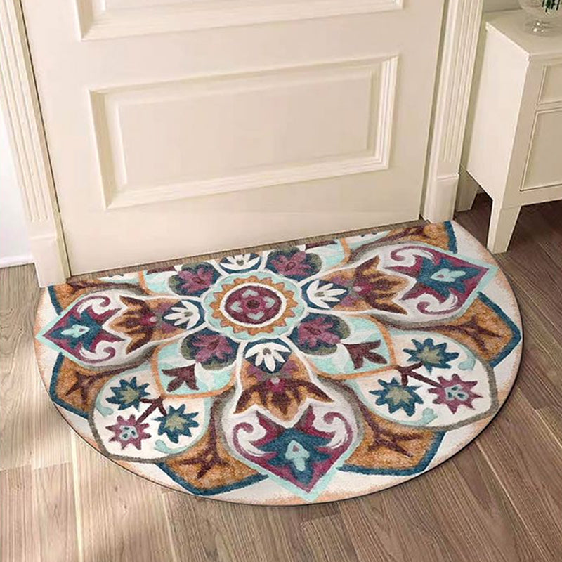 Skorter | Bohemian Floral Pattern Rug Multicolor Polyester Rug Machine Washable Non-Slip Back Rug for Living Room