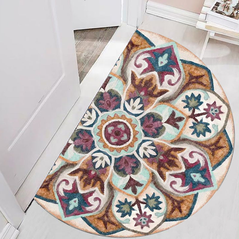Skorter | Bohemian Floral Pattern Rug Multicolor Polyester Rug Machine Washable Non-Slip Back Rug for Living Room
