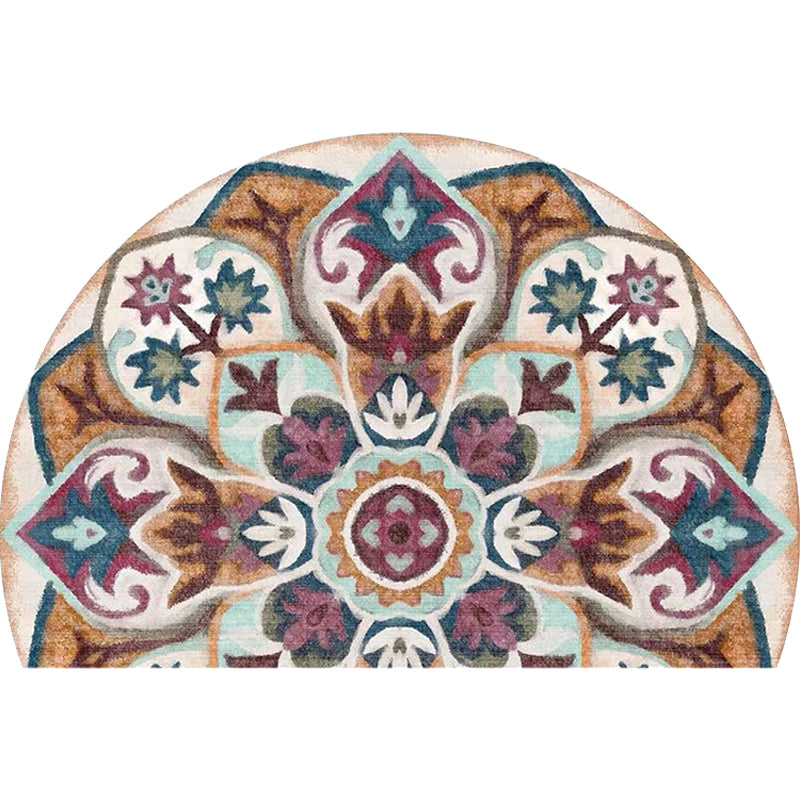 Skorter | Bohemian Floral Pattern Rug Multicolor Polyester Rug Machine Washable Non-Slip Back Rug for Living Room
