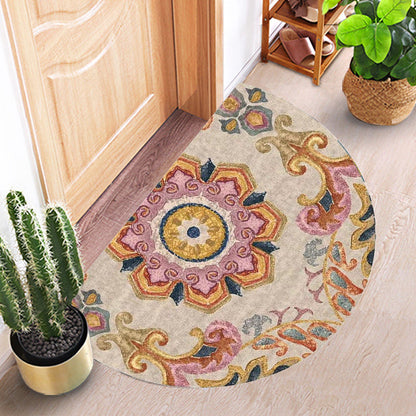 Skorter | Bohemian Floral Pattern Rug Multicolor Polyester Rug Machine Washable Non-Slip Back Rug for Living Room