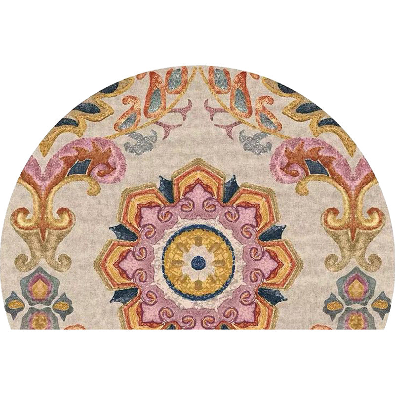 Skorter | Bohemian Floral Pattern Rug Multicolor Polyester Rug Machine Washable Non-Slip Back Rug for Living Room