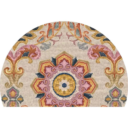 Skorter | Bohemian Floral Pattern Rug Multicolor Polyester Rug Machine Washable Non-Slip Back Rug for Living Room