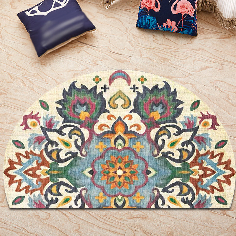 Skorter | Bohemian Floral Pattern Rug Multicolor Polyester Rug Machine Washable Non-Slip Back Rug for Living Room