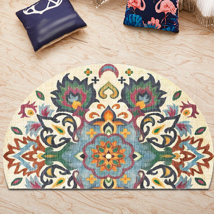Skorter | Bohemian Floral Pattern Rug Multicolor Polyester Rug Machine Washable Non-Slip Back Rug for Living Room