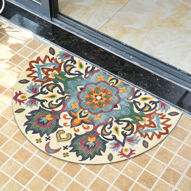 Skorter | Bohemian Floral Pattern Rug Multicolor Polyester Rug Machine Washable Non-Slip Back Rug for Living Room