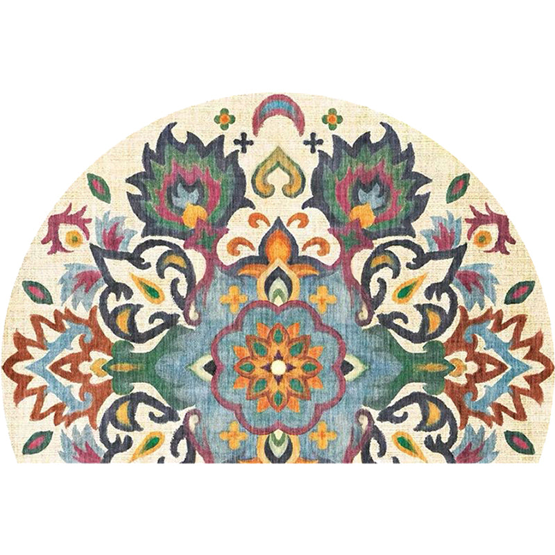 Skorter | Bohemian Floral Pattern Rug Multicolor Polyester Rug Machine Washable Non-Slip Back Rug for Living Room