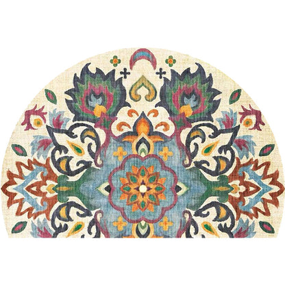 Skorter | Bohemian Floral Pattern Rug Multicolor Polyester Rug Machine Washable Non-Slip Back Rug for Living Room