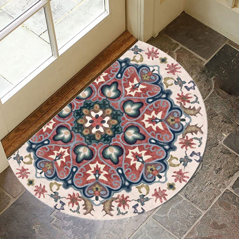 Skorter | Bohemian Floral Pattern Rug Multicolor Polyester Rug Machine Washable Non-Slip Back Rug for Living Room