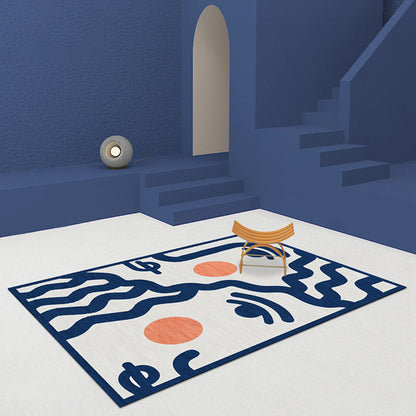 Skorter | Blue Face Pattern Carpet Polyester Modern Carpet Washable Non-Slip Pet-Friendly Carpet for the Living Room