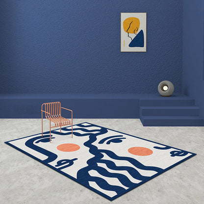 Skorter | Blue Face Pattern Carpet Polyester Modern Carpet Washable Non-Slip Pet-Friendly Carpet for the Living Room