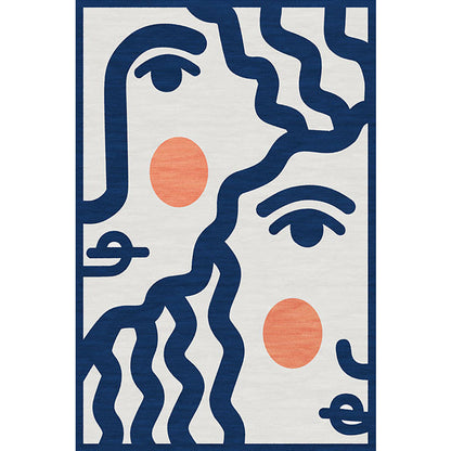 Skorter | Blue Face Pattern Carpet Polyester Modern Carpet Washable Non-Slip Pet-Friendly Carpet for the Living Room