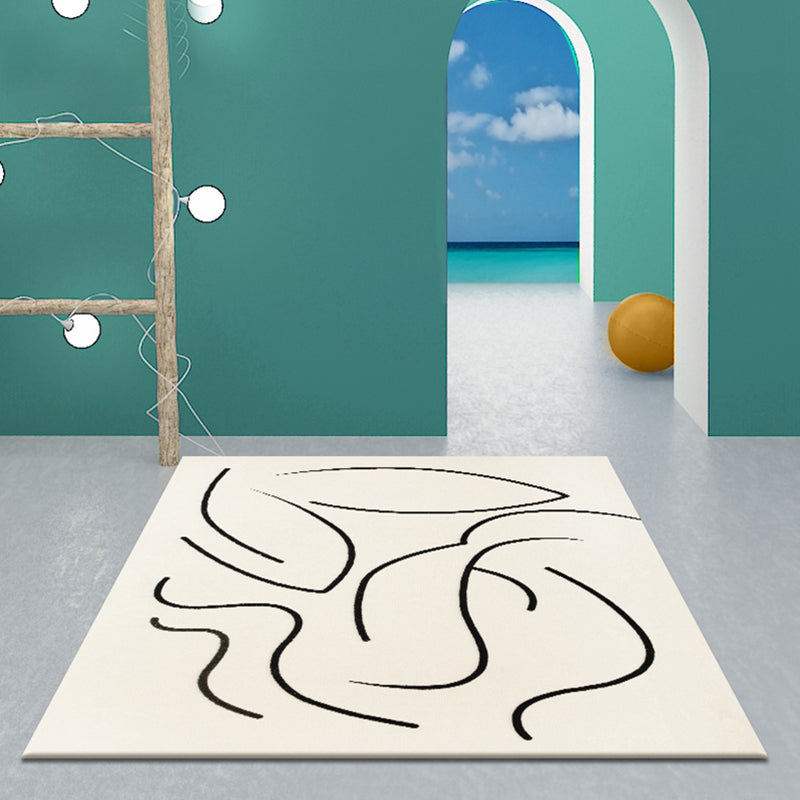 Skorter | Casual Beige Modernist Carpet Polyester Abstract Carpet Washable Pet-Friendly Non-Slip Carpet for the Living Room