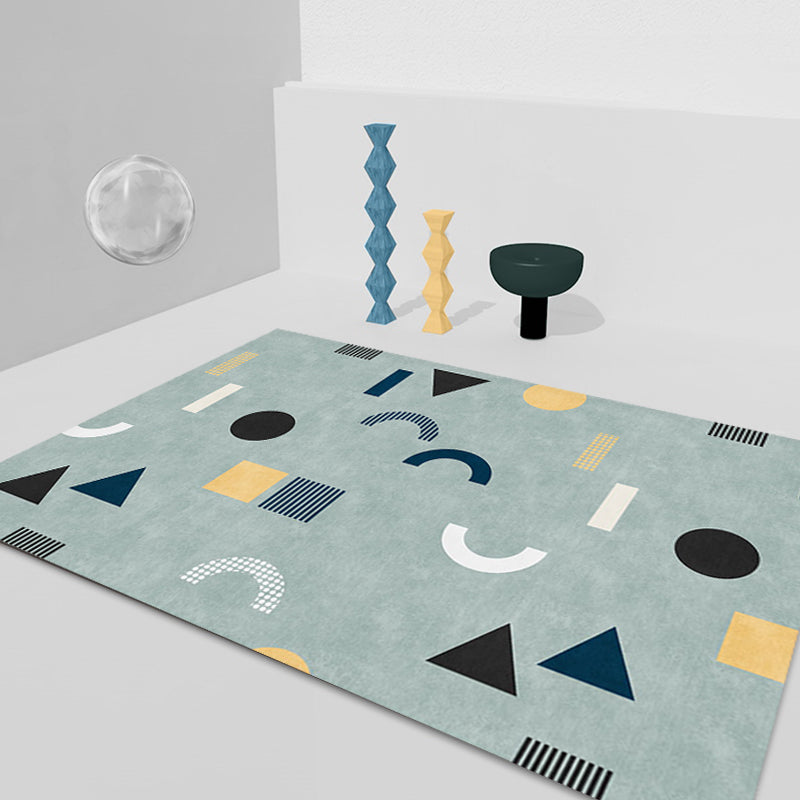 Skorter | Casual Modernism Area Rug Green Geometric Pattern Area Rug Pet Friendly Non-Slip Washable Area Rug for Decoration