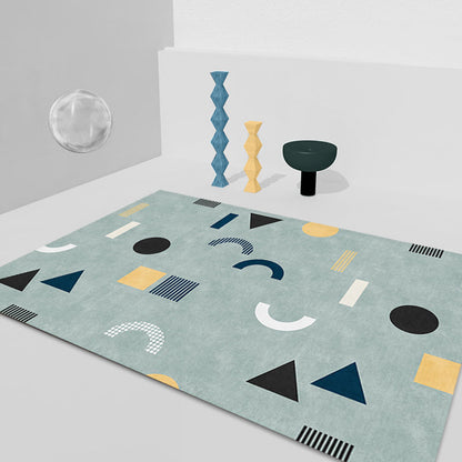 Skorter | Casual Modernism Area Rug Green Geometric Pattern Area Rug Pet Friendly Non-Slip Washable Area Rug for Decoration