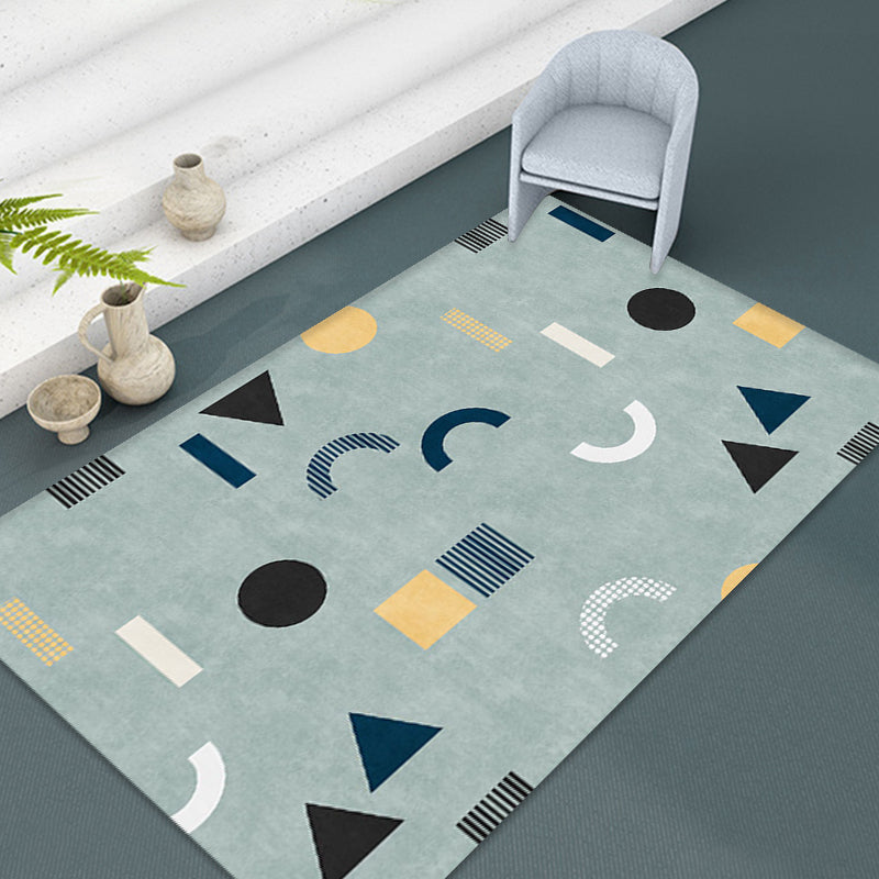 Skorter | Casual Modernism Area Rug Green Geometric Pattern Area Rug Pet Friendly Non-Slip Washable Area Rug for Decoration