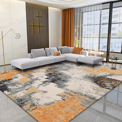 Skorter | Creative Orange Industrial Carpet Polyester Abstract Carpet Washable Pet Friendly Non-Slip Rug for Living Room