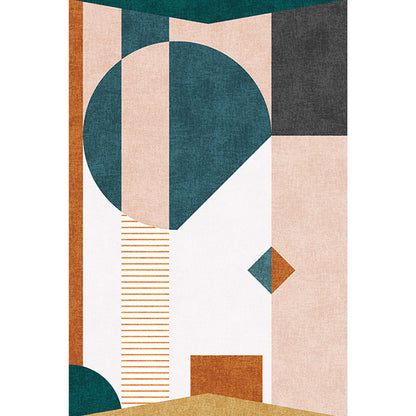 Skorter | Casual Multicolor Modernist Carpet Polyester Color Block Stripe Pattern Carpet Washable Pet Friendly Non-Slip Carpet for Living Room
