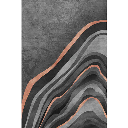 Skorter | Creative Black Modernist Carpet Polyester Swirl Striped Pattern Rug Washable Pet-Friendly Non-Slip Area Rug for Living Room