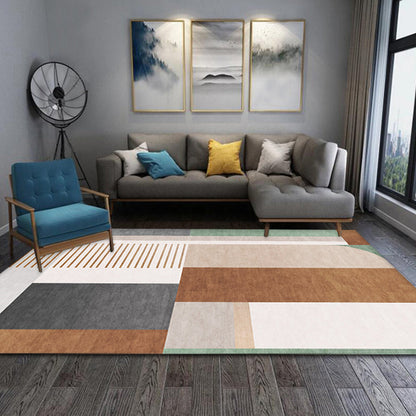 Skorter | Brown geometric patterned rug with stripes, modern rug, washable, non-slip, pet-friendly rug for the living room