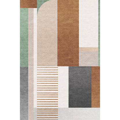 Skorter | Brown geometric patterned rug with stripes, modern rug, washable, non-slip, pet-friendly rug for the living room