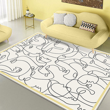 Skorter | Creative Nordic Carpet Beige Character Pattern Carpet Pet Friendly Non-Slip Washable Rug for Decoration