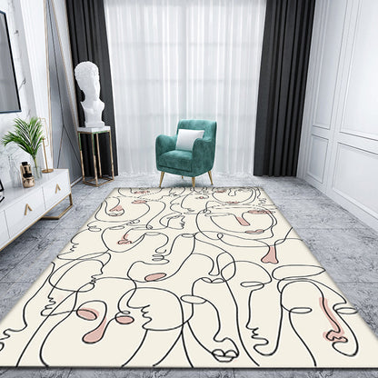 Skorter | Creative Nordic Carpet Beige Character Pattern Carpet Pet Friendly Non-Slip Washable Rug for Decoration