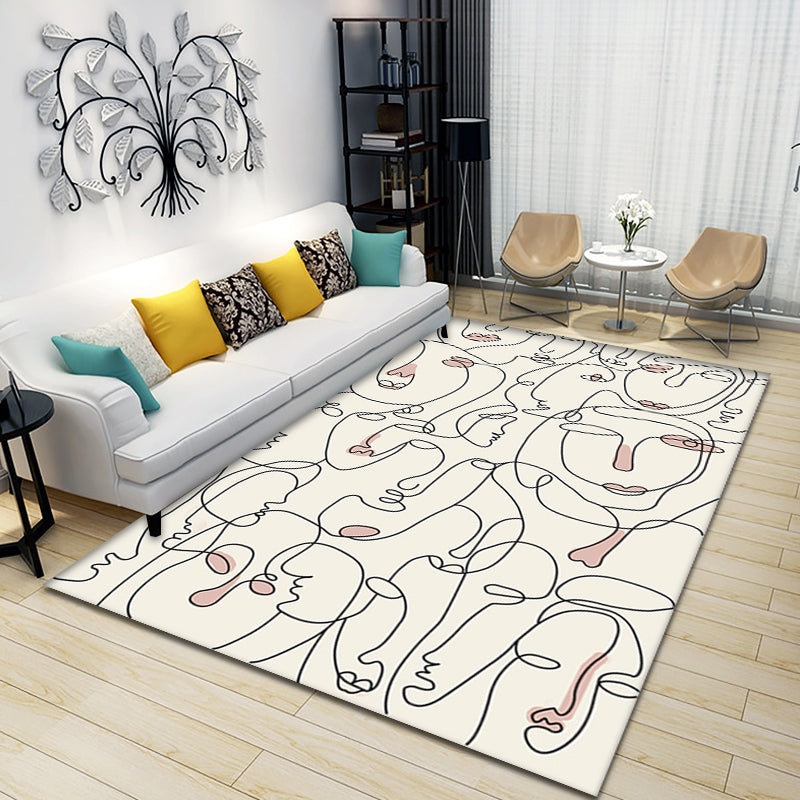 Skorter | Creative Nordic Carpet Beige Character Pattern Carpet Pet Friendly Non-Slip Washable Rug for Decoration