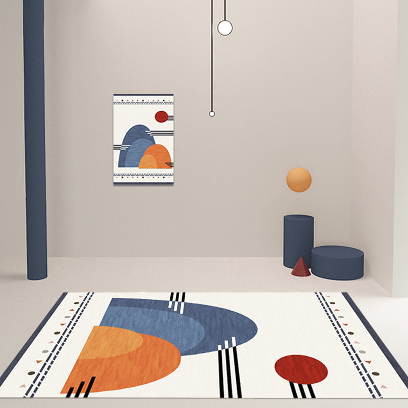 Skorter | Blue Mountain Pattern Rug Polyester Oriental Rug Washable Non-Slip Pet-Friendly Rug for Living Room