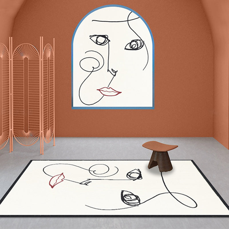 Skorter | Beige Abstract Rug Polyester Modern Rug Washable Non-Slip Pet-Friendly Area Rug for the Living Room