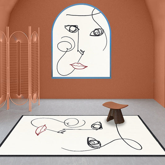 Skorter | Beige Abstract Rug Polyester Modern Rug Washable Non-Slip Pet-Friendly Area Rug for the Living Room