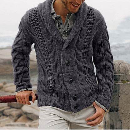 Men's chunky knit cardigan with shawl collar and button details Skorter