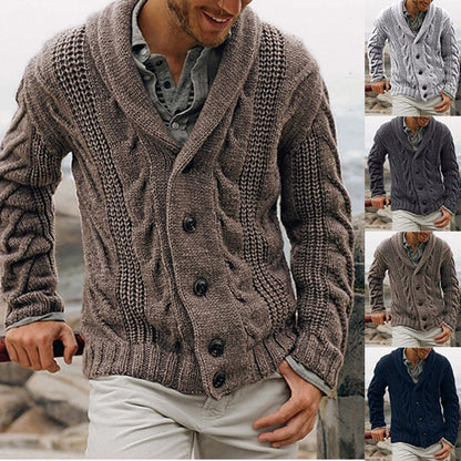 Men's chunky knit cardigan with shawl collar and button details Skorter