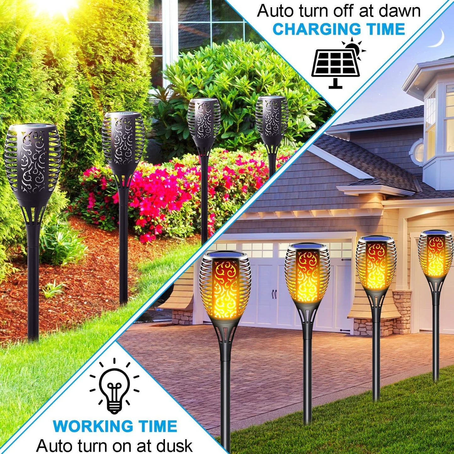 Skørter | 4 Pack Solar Outdoor LED Lights with Flaming Hat, Waterproof Solar Garden Lights for Pathway Landscaping Patio Decor