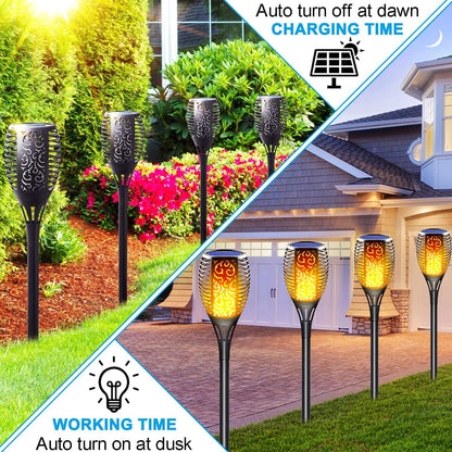 Skørter | 4 Pack Solar Outdoor LED Lights with Flaming Hat, Waterproof Solar Garden Lights for Pathway Landscaping Patio Decor