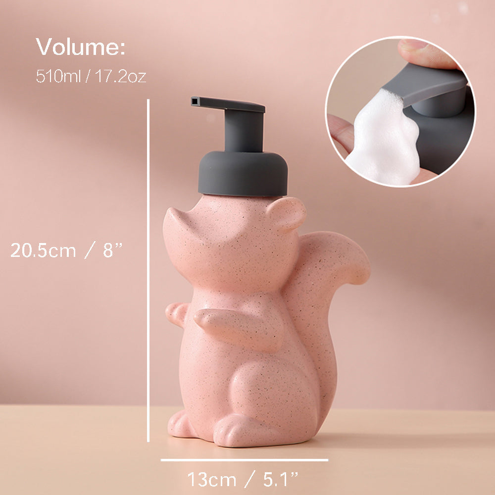 Skorter | Ceramic Soap Dispenser, Squirrel Foam Pump Bathroom Bottle, Animal Design, Refillable Reusable Lotion Pump for Bathroom Kitchen, 510ml/17.2oz